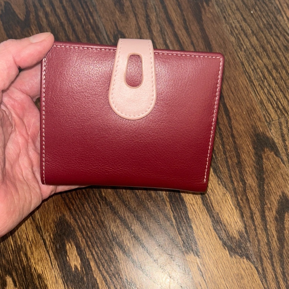 NWT RFID blocking genuine leather wallet- burgundy & light pink